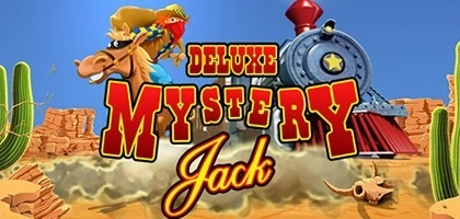 Deluxe Mystery Jack slot game with cowboy on horse and steam train